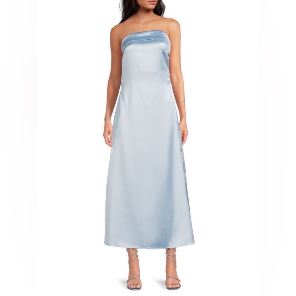 Satin blue strapless dress